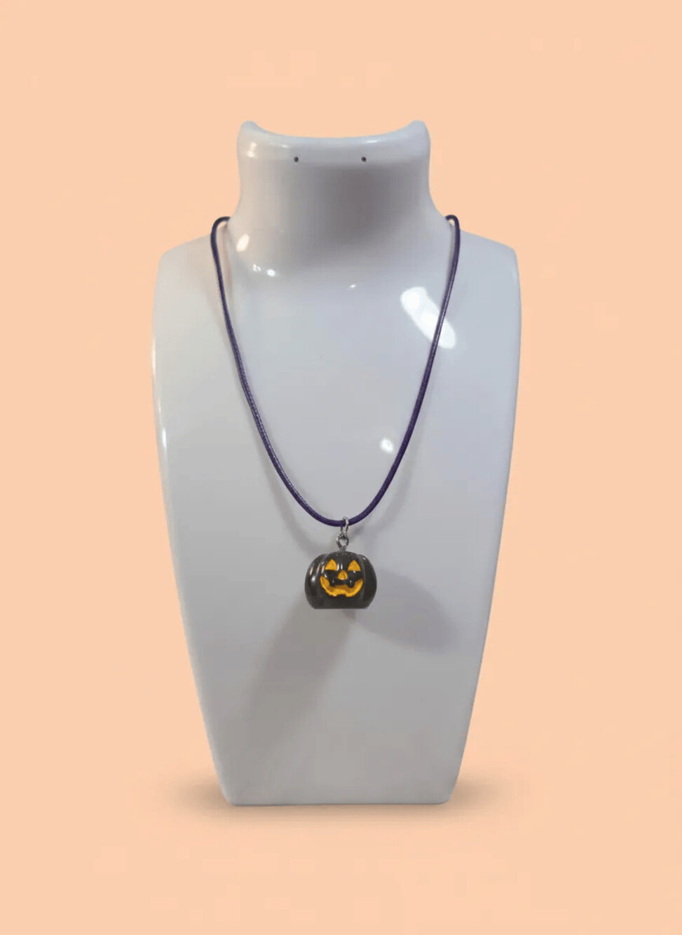 Spooky Cute Halloween Jack-o'-Lantern Pumpkin Pendant Cord Necklace